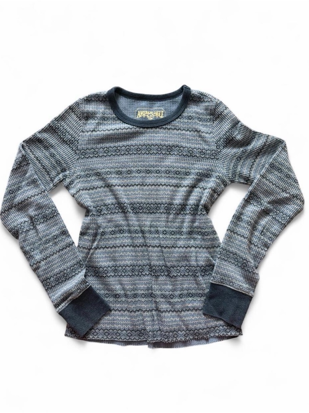 American Eagle Outfitters Blue Patterned Crewneck Sweater